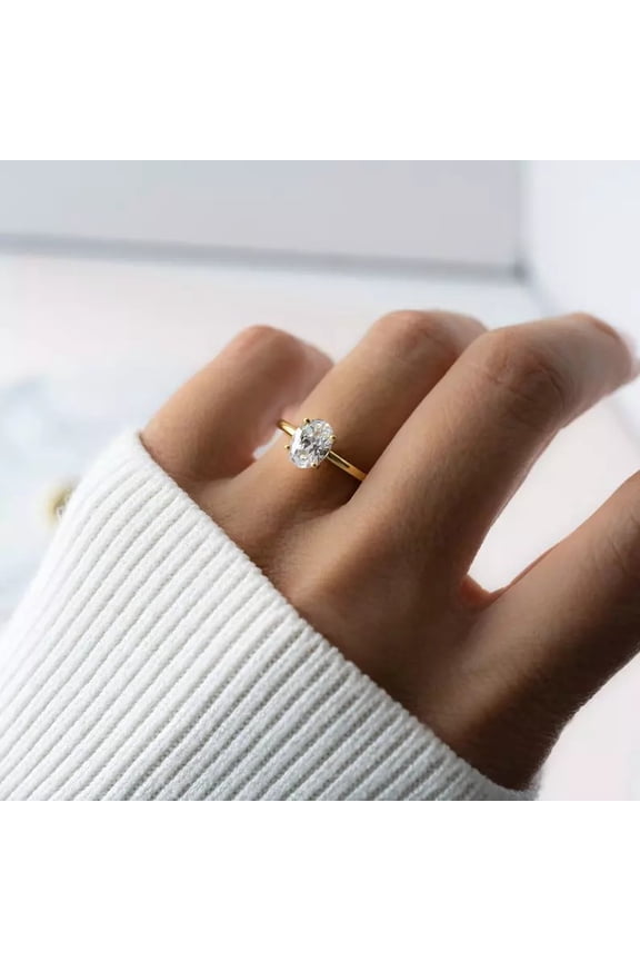 4 Prongs Moissanite Promise Ring 10K /14K Yellow Gold Vermeil Wedding Ring Classic Oval Cut Solitaire Engagement Ring for Her