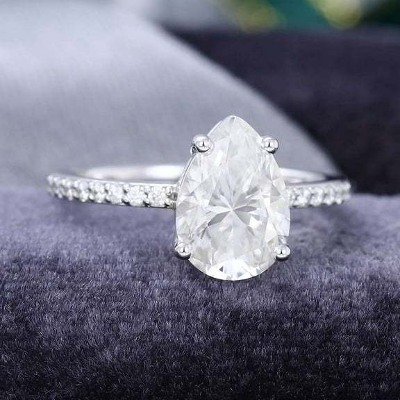 Jewelerix 925 Silver Moissanite Diamond Engagement Ring 2 CT Pear Cut Ring Wonderful Wedding Promise Rings for Her