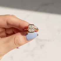 Jewelerix Beautiful 14K Yellow Gold Vermeil Valentine Day Ring Bezel Radiant Cut Engagement Ring Moissanite Diamond Weddings Ring