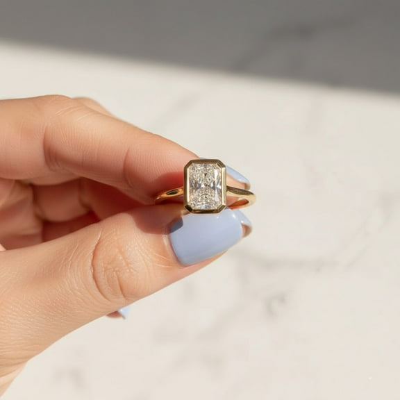 Jewelerix Beautiful 14K Yellow Gold Vermeil Valentine Day Ring Bezel Radiant Cut Engagement Ring Moissanite Diamond Weddings Ring