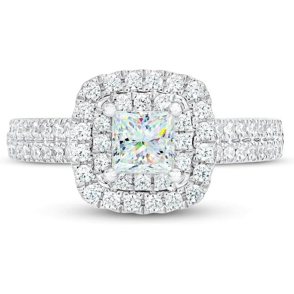 Jewelerix Beautiful Princess Cut Ring 925 Silver Double Halo Moissanite Diamond Engagement Ring 1.50 CT Valentine's Surprise Gift