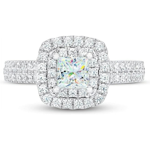 Jewelerix Beautiful Princess Cut Ring 925 Silver Double Halo Moissanite Diamond Engagement Ring 1.50 CT Valentine's Surprise Gift