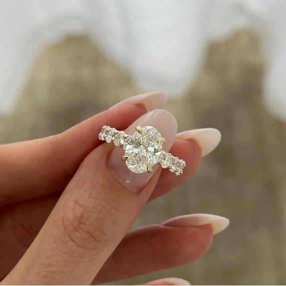 Jewelerix Brilliant Oval Cut Moissanite Engagement Ring for Women, 14K Yellow Gold Vermeil Ring, Hidden Halo Ring, Solitaire Wedding Promise Ring