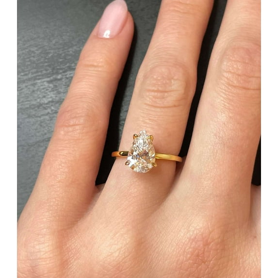 Jewelerix Brilliant Pear Cut Ring 1 CT Moissanite Diamond Engagement Ring Plated White/Yellow/Rose Gold Proposal Gift