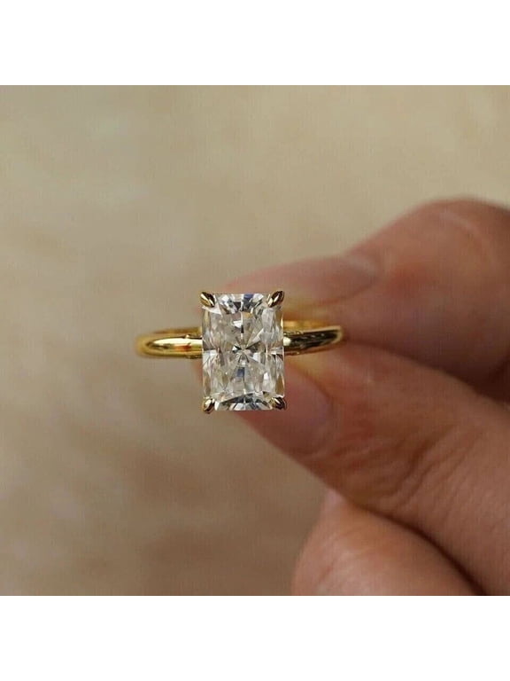 Brilliant Radiant Cut Engagement Ring 14K Yellow Gold Vermeil Wedding Ring Hidden Halo Solitaire Women Best Jewelry Bridal Proposal Ring