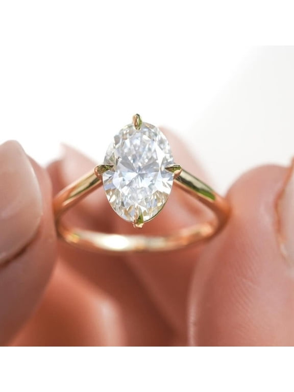 Classic 1.00 CT Moissanite Engagement Ring 14K Yellow Gold Vermeil Solitaire Anniversary Ring Oval Cut Comfort Fit Birthday Gift Ring