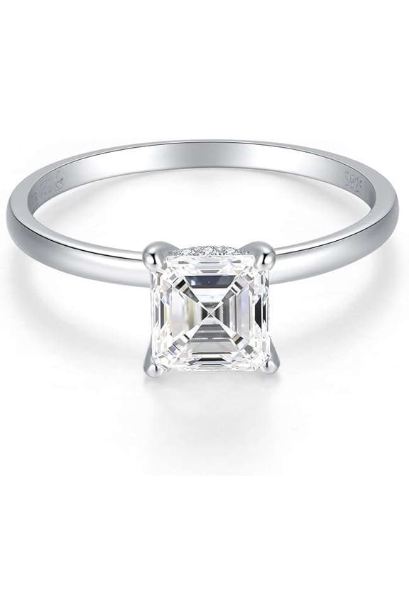 Classic 1 CT Asscher Cut Hidden Halo Ring 14K Yellow Gold Moissanite Diamond Engagement Ring Handmade Jewelry Forever one Ring