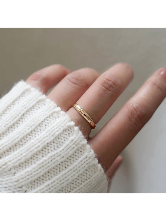 Classic 14K Gold Vermeil Plain Band Ring for Women, Minimalist Slim Stackable Wedding Band, Forever One Comfort Fit Promise Ring