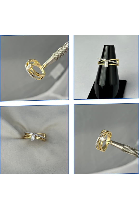 Classic Emerald Cut Moissanite Engagement Ring Set, 10K Yellow Gold, Curved Moissanite Wedding Band, Bridal Stackable Ring Set for Women