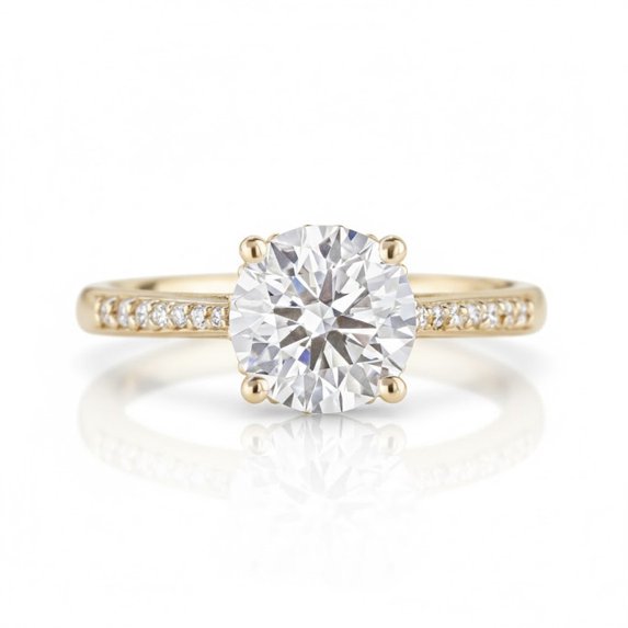Jewelerix Classic Moissanite Diamond Solitaire Ring Round Shape Engagement Pave Band Hidden Halo Yellow Gold Vermeil Bridal Proposal Gift for Her
