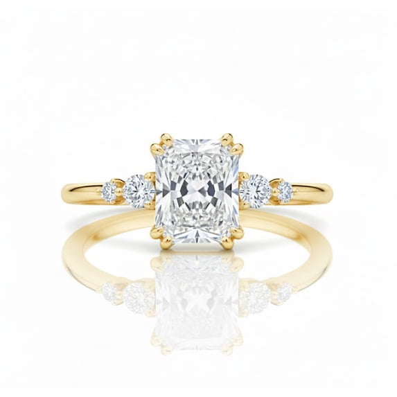 Jewelerix Classic Radiant Cut Solitaire Engagement Ring with Side Diamonds in 10K Yellow Gold Vermeil Ring, Double Prong Valentine's Gift
