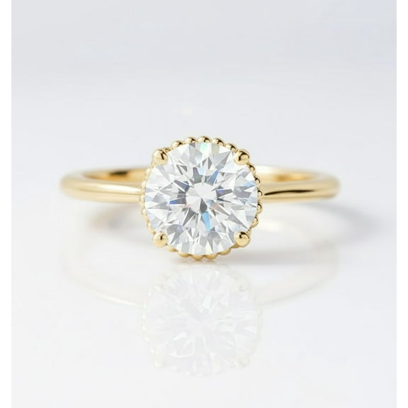 Jewelerix Classic Round Cut Moissanite Solitaire Engagement Ring in Yellow Gold Vermeil Band, Women’s Promise Ring, Timeless Minimal Jewelry Gift