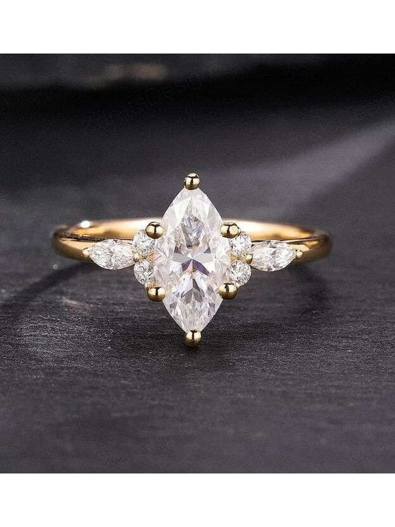 Comfort Fit Ring 1.50 CT Marquise Cut Ring 14K Moissanite Diamond Engagement Ring Wedding Ring for Women