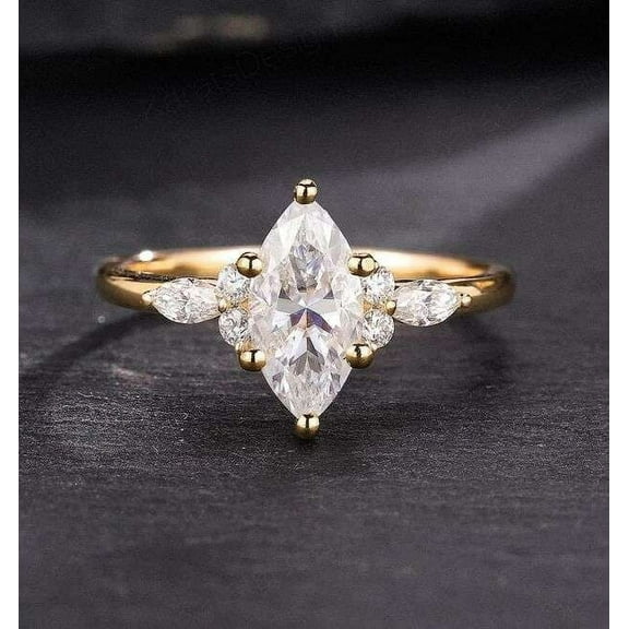 Jewelerix Comfort Fit Ring 1.50 CT Marquise Cut Ring 14K Moissanite Diamond Engagement Ring Wedding Ring for Women