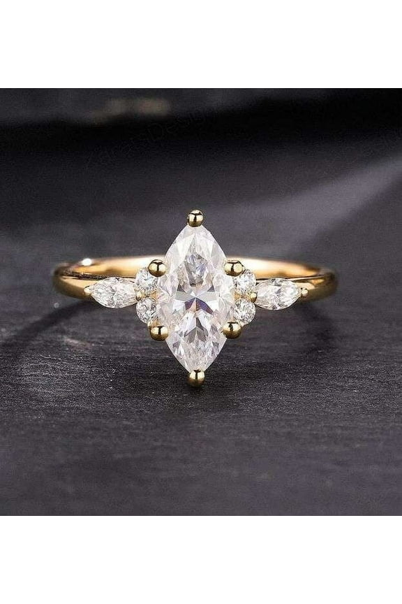 Comfort Fit Ring 1.50 CT Marquise Cut Ring 14K Moissanite Diamond Engagement Ring Wedding Ring for Women