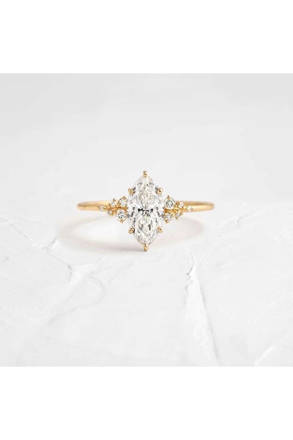 Comfort Fit Ring 2 CT Marquise Cut Ring 10K Vermeil Yellow Engagement Ring Wedding Ring for Women