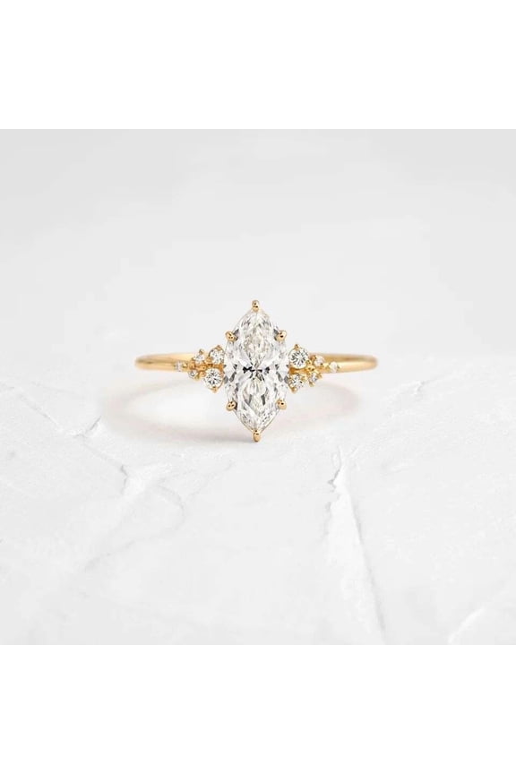 Comfort Fit Ring 2 CT Marquise Cut Ring 10K Vermeil Yellow Engagement Ring Wedding Ring for Women