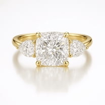 Jewelerix Cushion Cut Engagement Ring with Pear Side Stones 14K Yellow Gold Three Stone Ring Moissanite Diamond Ring for Women