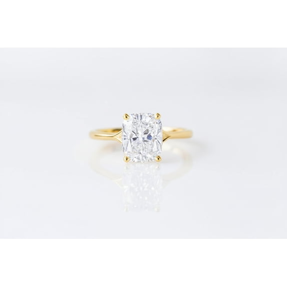 Jewelerix Cushion Cut Moissanite Engagement Ring, 14K Yellow Gold Vermeil Solitaire Ring, Bridal Wedding Anniversary Jewelry Gift