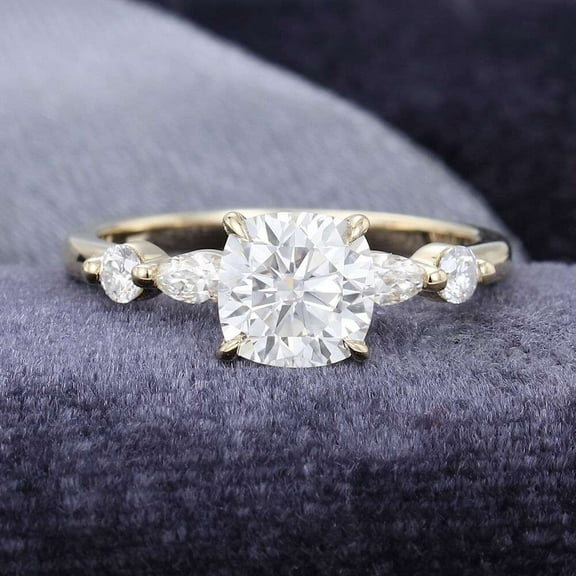 Jewelerix Cushion Cut Ring Plated Yellow Gold 1.50 Moissanite Diamond Engagement Ring Wonderful Comfort Fit Birthday Gift for Sister