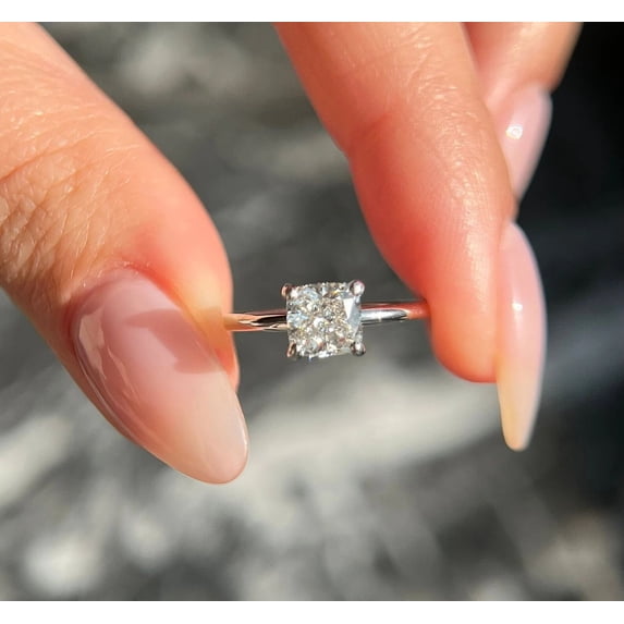 Jewelerix Cushion Cut Solitaire Engagement Ring, Minimalist Gold Ring, 10K Yellow Gold Vermeil Dainty Moissanite Promise Ring, Minimalist Bridal Gift