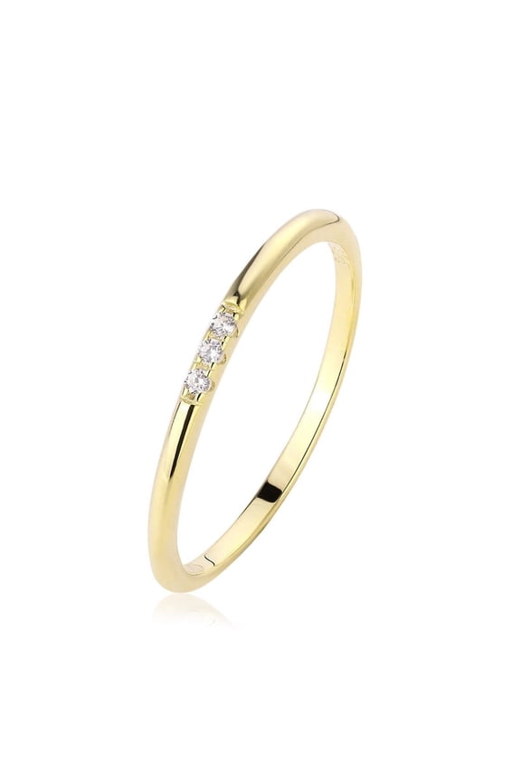 Dainty 3-Stone Diamond Moissanite Ring, Vermeil 14K Yellow Gold Ring, Engagement Thin Minimalist Stackable Band, Simple Everyday Wear Ring