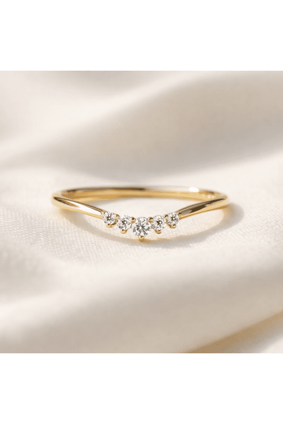 Dainty Round Moissanite Diamond Gold Band Ring, 18K Gold Minimalist Stackable Ring Wedding Promise Ring