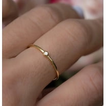 Jewelerix Dainty Solitaire Moissanite Diamond Ring, Vermeil 10K Yellow Gold Ring, Thin Stackable Minimalist Band, Antique Look Promise Ring