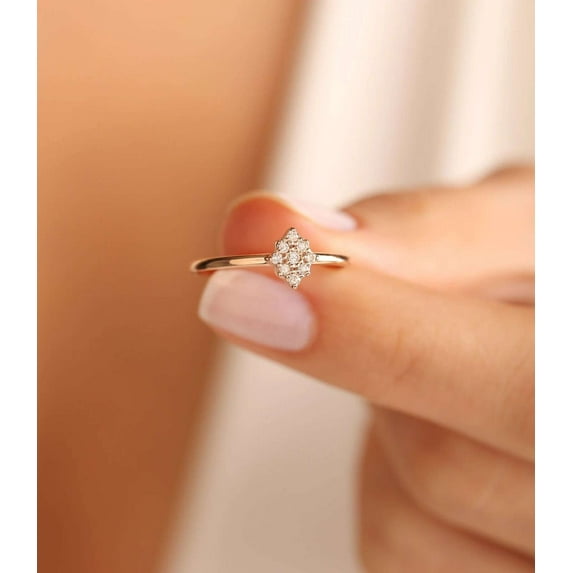 Jewelerix Delicate Cluster Diamond Ring in 10K Gold Vermeil Ring, Dainty Minimalist Engagement or Promise Jewelry Gift for Women, Elegant Everyday Design