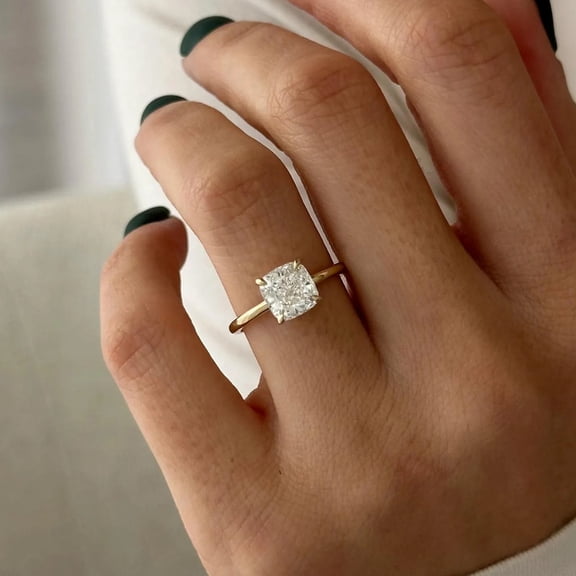 Jewelerix Elegant Cushion Cut Moissanite Engagement Ring for Women, Dainty 10K Vermeil Yellow Gold Ring, Solitaire Promise Ring