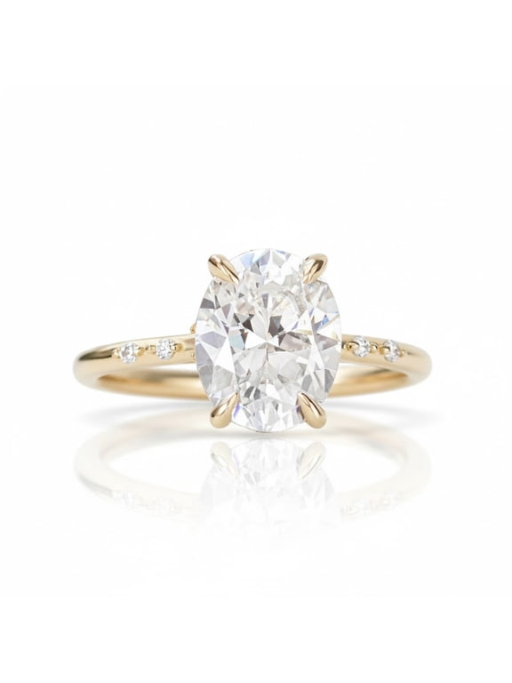 Elegant Oval Shape Engagement Ring 10K Yellow Gold Vermeil Sparkling Wedding Ring Moissanite Valentine's Gift for Her