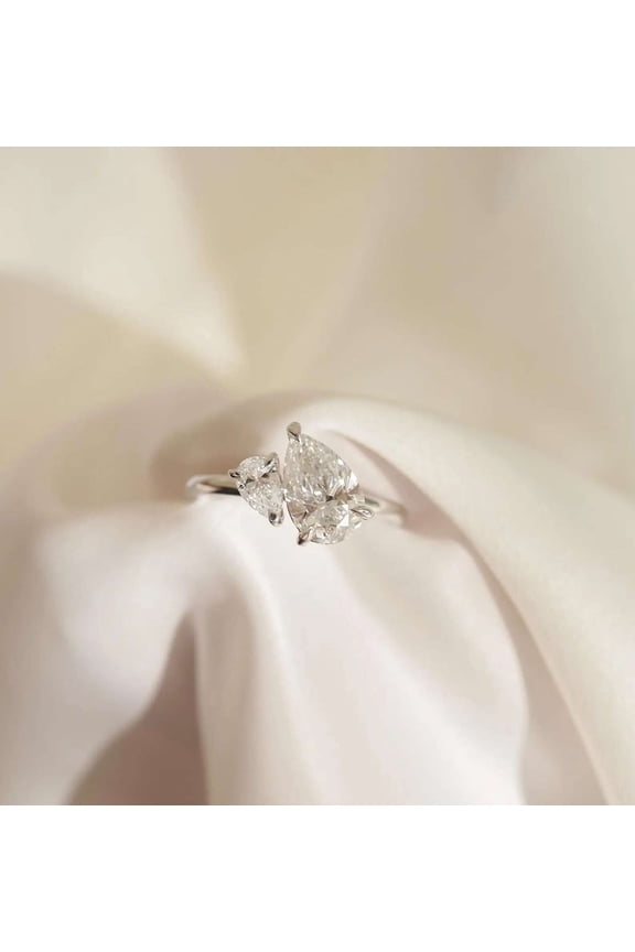 Elegant Pear Cut Toi et Moi Ring, Vermeil 10K White Gold Ring, Double Stone Engagement Jewelry, Best for Christmas Gift