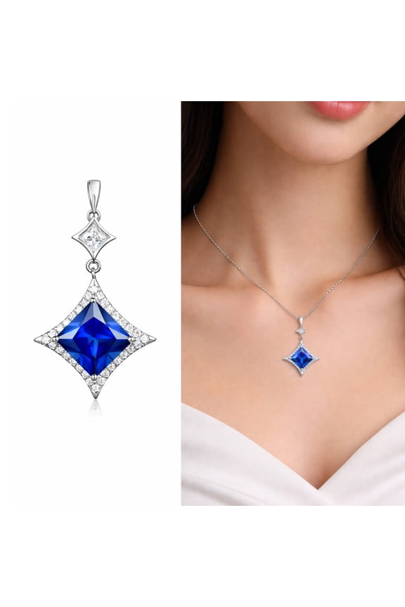 Elegant Princess Cur Pendant, Sterling Silver Blue Sapphire Pendant with Cubic Zirconia Accents for Women, Wedding Gift for Her
