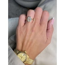 Jewelerix Emerald Cut Bezel Engagement Ring, 10K Yellow Gold Vermeil Solitaire Ring, Modern Minimalist Anniversary Promise Ring