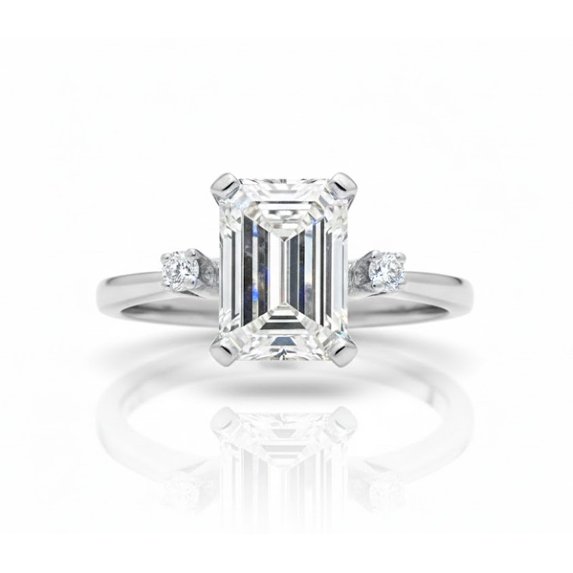 Jewelerix Emerald Cut Diamond Engagement Ring in Yellow Gold with Side Stones, Classic Solitaire Promise Ring, Women’s Proposal Ring