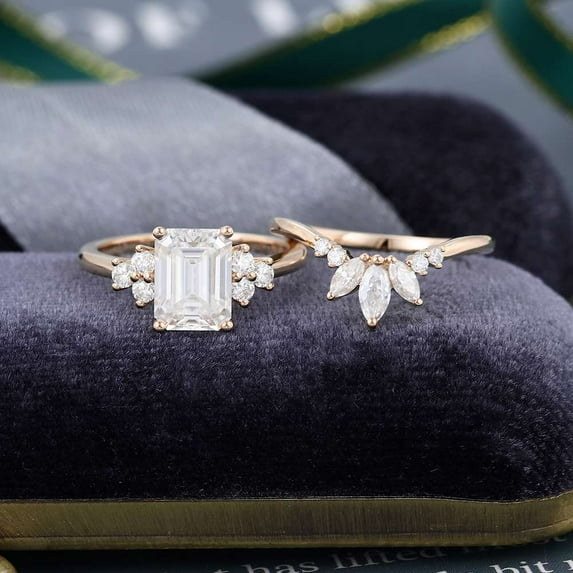 Jewelerix Emerald Cut Ring 3 CT Moissanite Diamond Engagement Ring Amazing Plated Rose Gold Proposal Mother's Day Surprise Gift