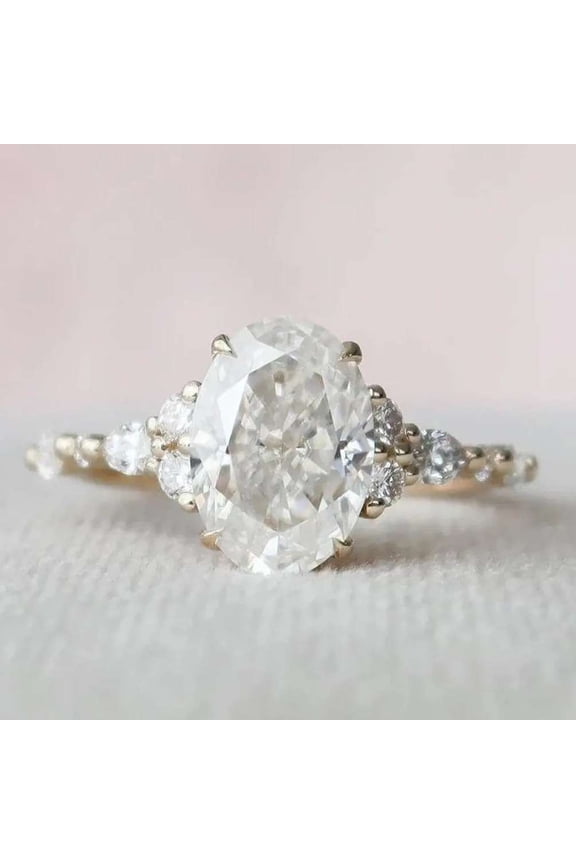 Gorgeous Moissanite Diamond Wedding Ring Delicate Yellow Gold Vermeil Engagement Ring Elegant Oval Cut Valentine Day Gift Ring