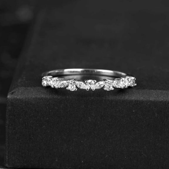 Jewelerix Half Eternity Marquise Cut Ring 10K White Gold Round Moissanite Diamond Ring 1.30 CT Comfort Fit Engagement Ring