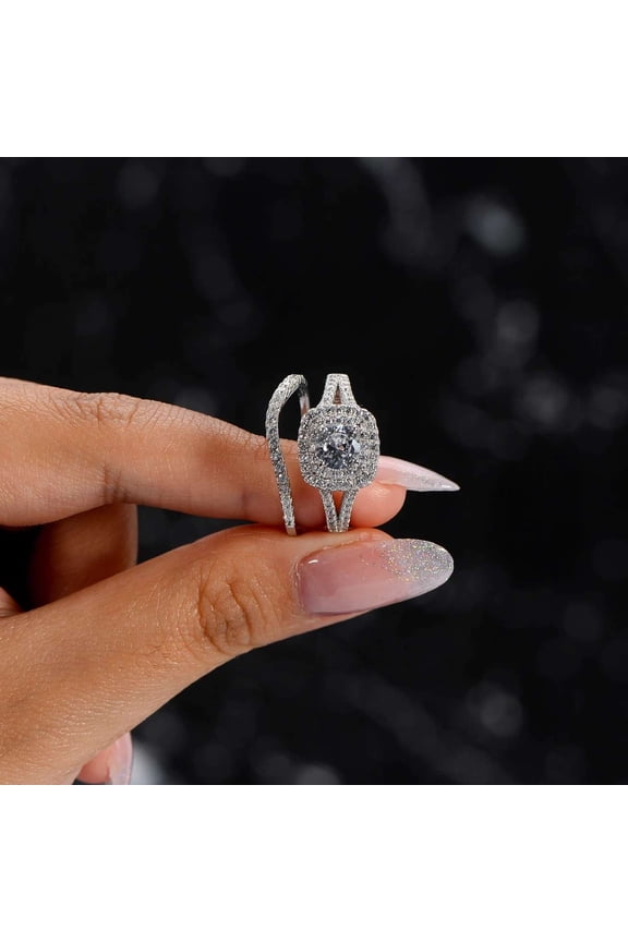 Halo Double Round Cut Engagement Ring 925 Sterling Silver Split Shank Statement Ring Lovely Valentine's Day Gift for Her