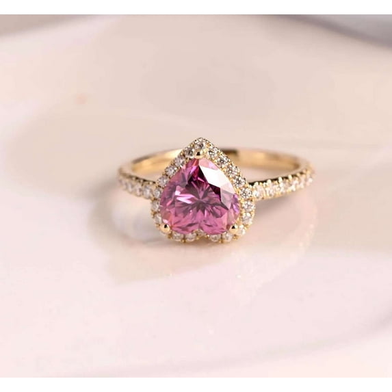 Jewelerix Halo Heart Cut Ring 2 CT Pave Moissanite Diamond Engagement Ring 18K Yellow Gold Proposal Promise Rings for Her