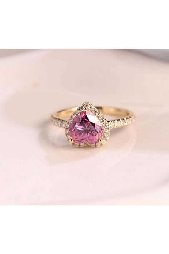 Halo Heart Cut Ring 2 CT Pave Moissanite Diamond Engagement Ring 18K Yellow Gold Proposal Promise Rings for Her