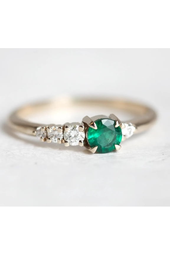 Handcrafted 10K Vermeil Yellow Gold Ring, Emerald Green Moissanite Diamond Ring, Perfect for Engagement Ring