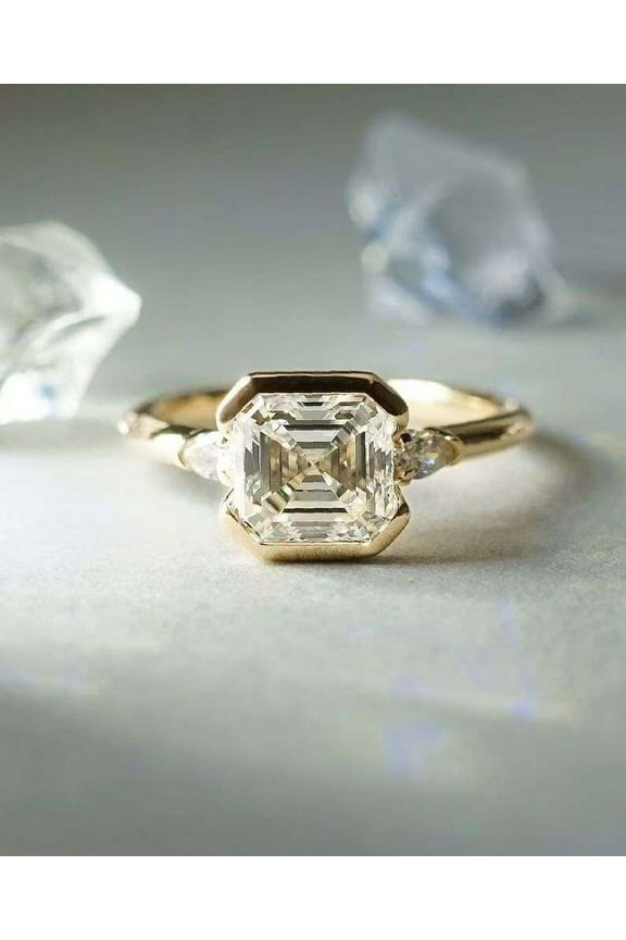 Handmade Jewelry Asscher Cut Ring 1CT Moissanite Diamond Engagement Ring Wedding Promise Rings for Her