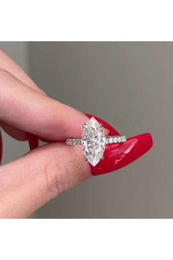 Hidden Halo Marquise Cut Ring 14K White Gold Moissanite Diamond Ring 2.50 CT Valentine's Surprise Gift