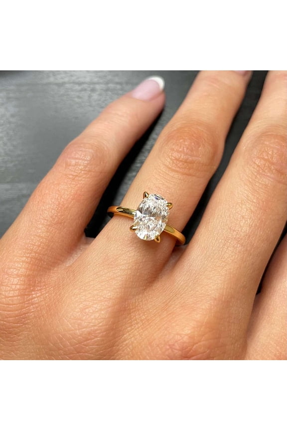 Hidden Halo Oval Cut Ring 1.50 CT Moissanite Diamond Engagement Ring Elegant Plated Gold Wedding Promise Rings