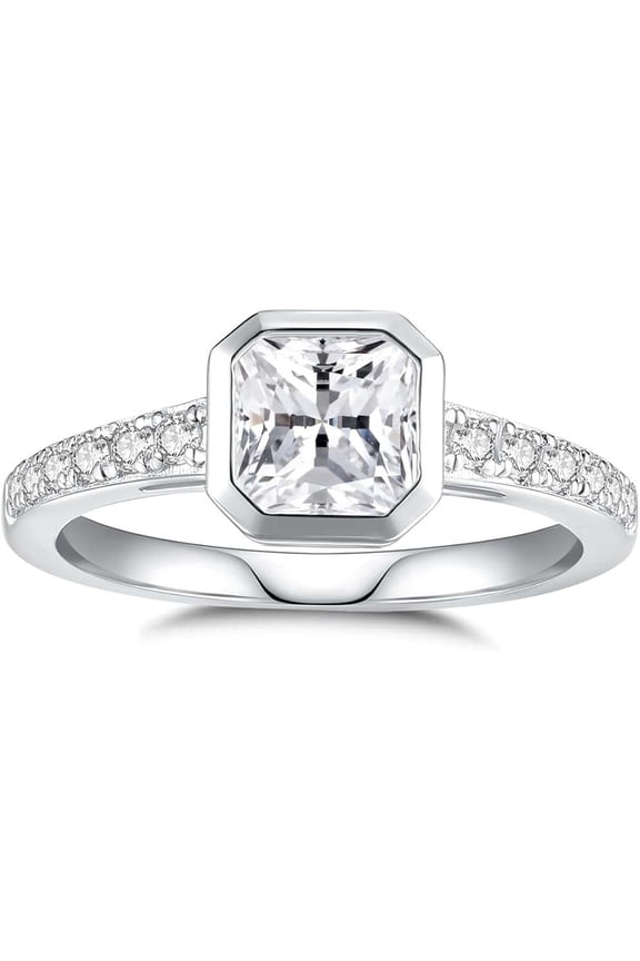 Lovely 925 Silver Asscher Cut Ring Moissanite Diamond Engagement 1.50 CT Ring Forever One Her Birthday Gift Ring