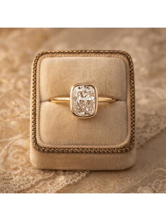 Luxurious Cushion Cut Proposal Ring 10K Yellow Gold Vermeil Engagement Perfect Bezel Moissanite Anniversary Ring