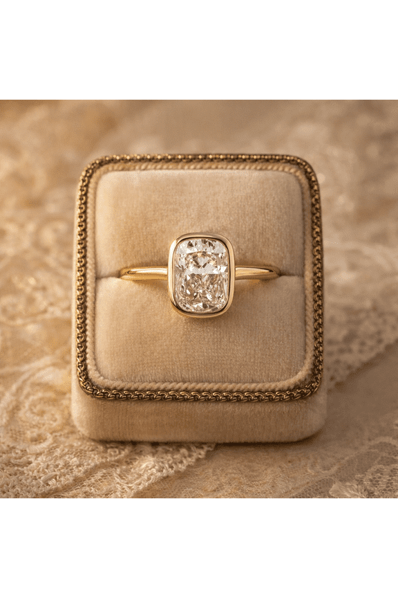 Luxurious Cushion Cut Proposal Ring 10K Yellow Gold Vermeil Engagement Perfect Bezel Moissanite Anniversary Ring