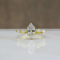 Jewelerix Marquise Cut Moissanite Engagement Ring for Women – 14K Yellow Gold Plated Solitaire with Side Stones – Bridal Wedding Jewelry