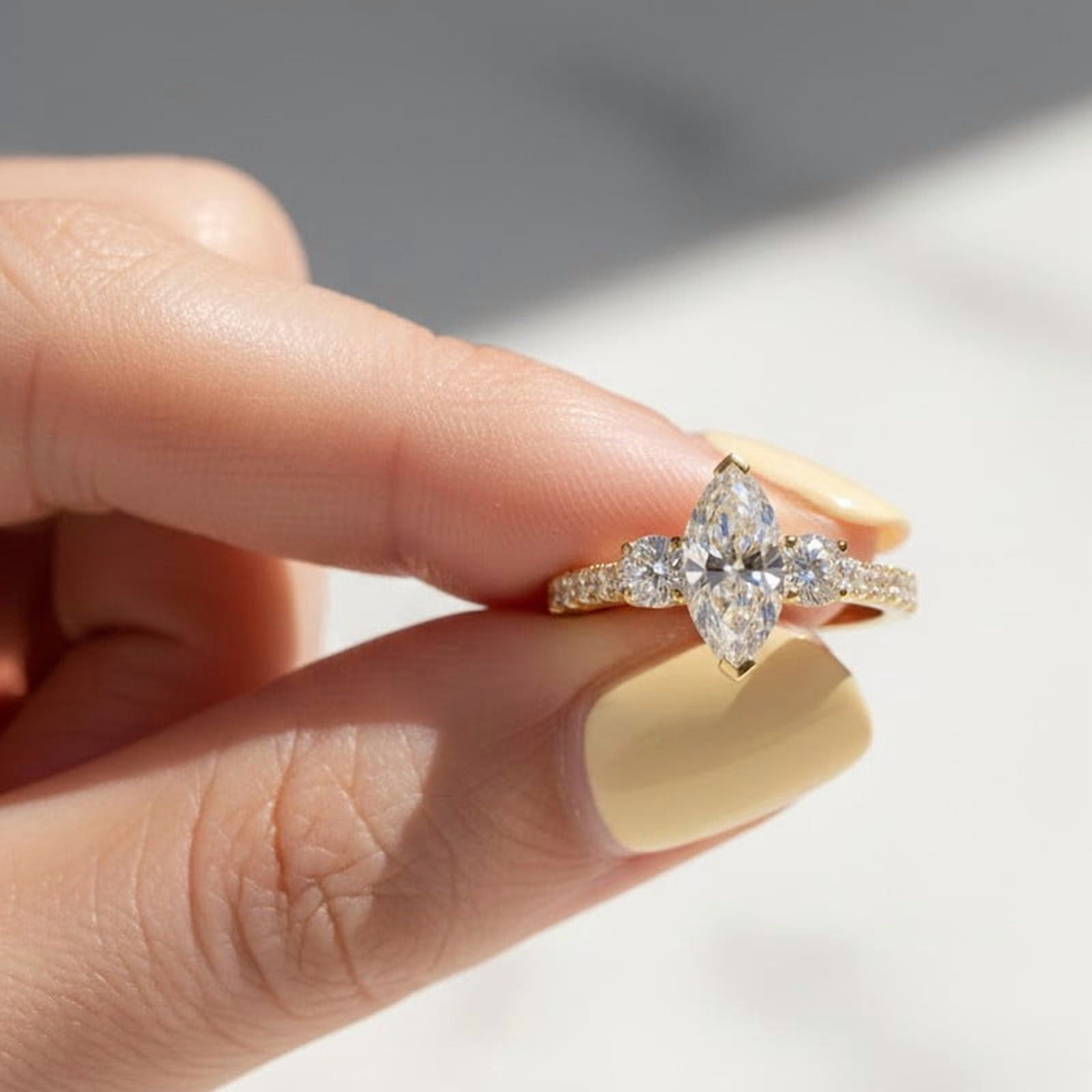 Jewelerix Marquise Cut Moissanite Engagement Ring for Women 14K Yellow Gold Vermeil Ring, Sparkling Bridal Wedding Promise Ring